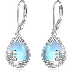Women's Teardrop Drop Dangle Earrings Sterling Silver Leverback Filigree